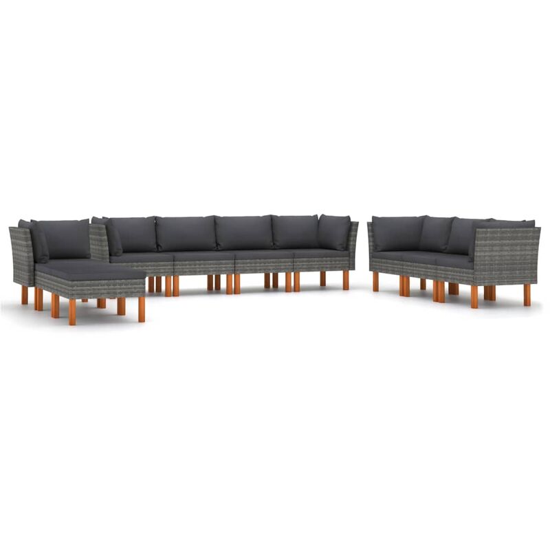 

Set de muebles de jardín 10 pzas y cojines ratán sintético gris