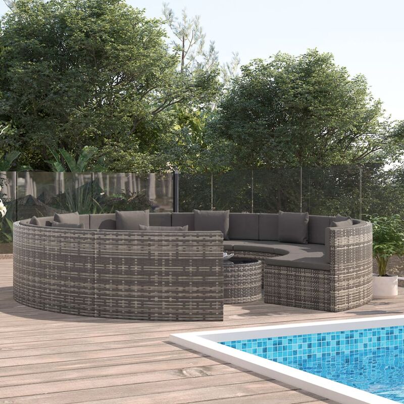 

Set de muebles de jardín 10 pzas y cojines ratán sintético gris