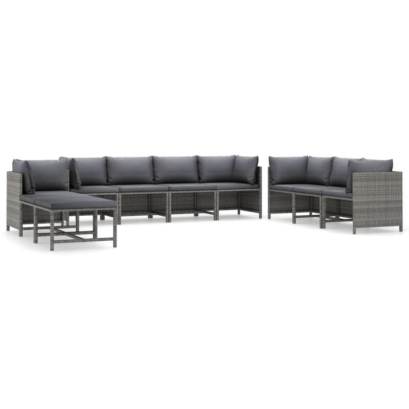 

Set de muebles de jardín 10 pzas y cojines ratán sintético gris