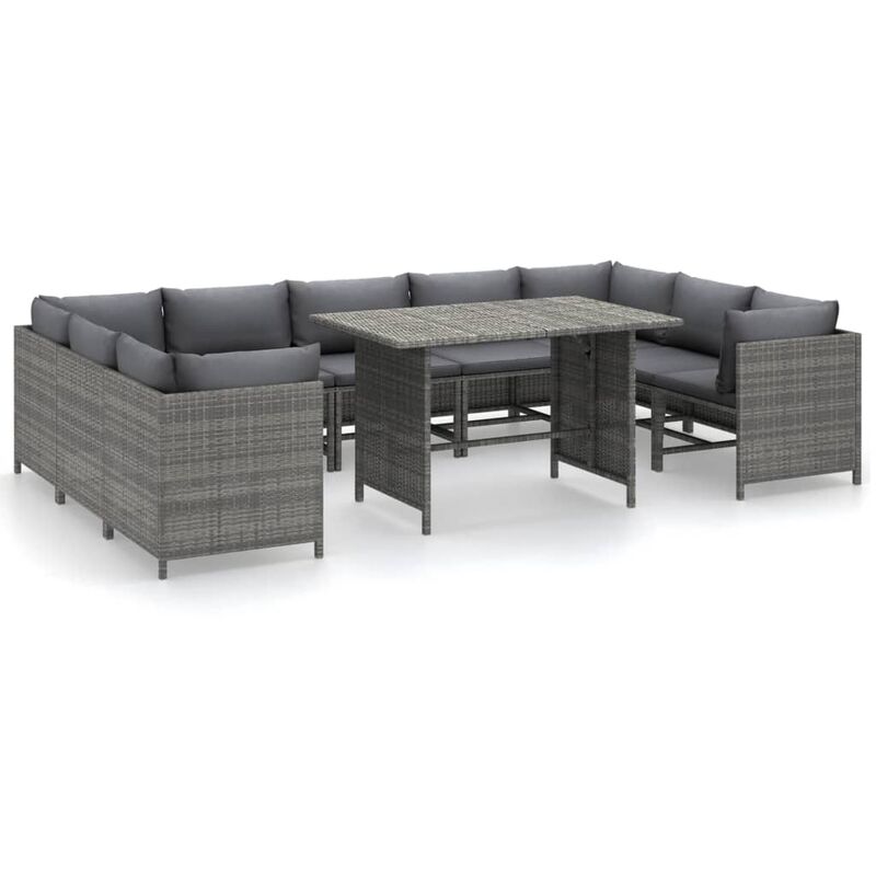 

Set de muebles de jardín 10 pzas y cojines ratán sintético gris