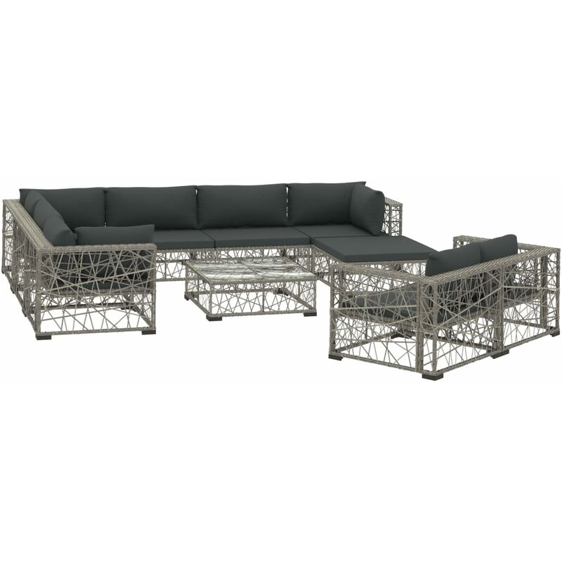 

Set de muebles de jardín 10 pzas y cojines ratán sintético gris - Gris - Vidaxl