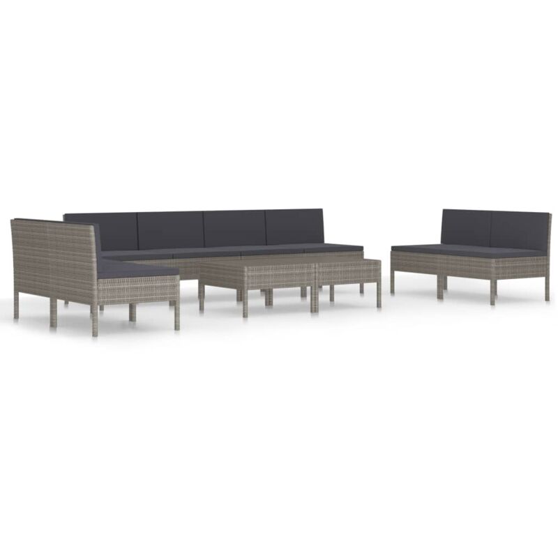 

Set de muebles de jardín 10 pzas y cojines ratán sintético gris - Gris - Vidaxl