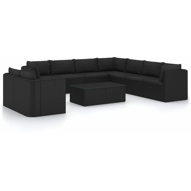 

Set de muebles de jardín 11 pzas cojines ratán sintético negro