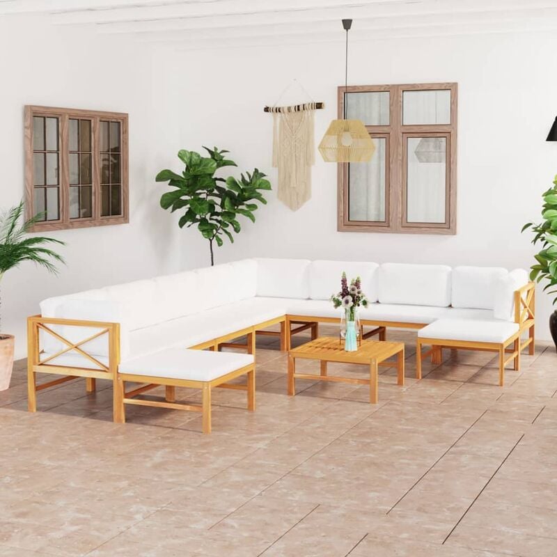 

Set de muebles de jardín 11 pzas madera de teca y cojines crema