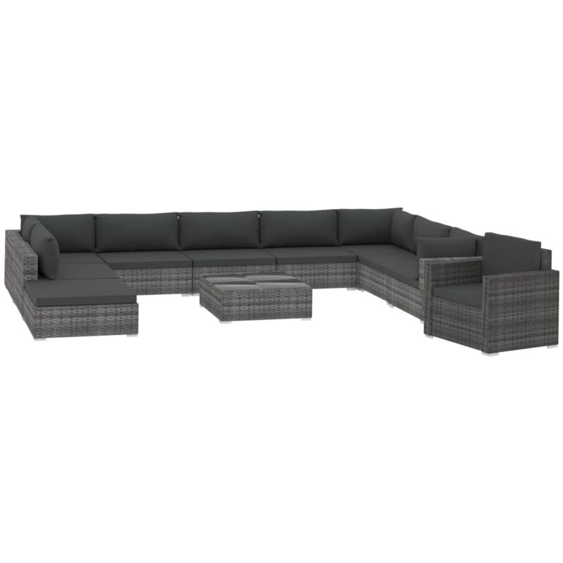 

Set de muebles de jardín 11 pzas y cojines ratán sintético gris - Gris - Vidaxl