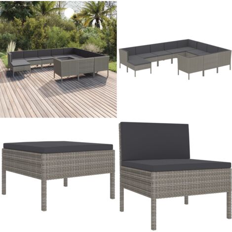 Set de muebles de jardín 11 pzas y cojines ratán sintético gris - Muebles de exterior - Tumbonas de jardín