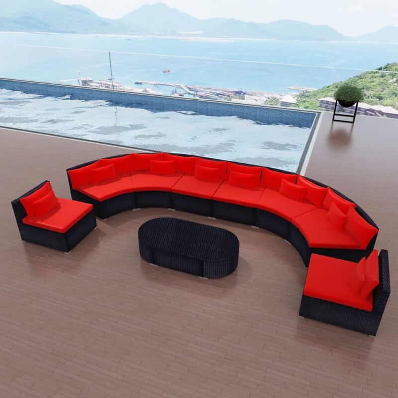 

Set de muebles de jardín 11 pzas y cojines ratán sintético rojo