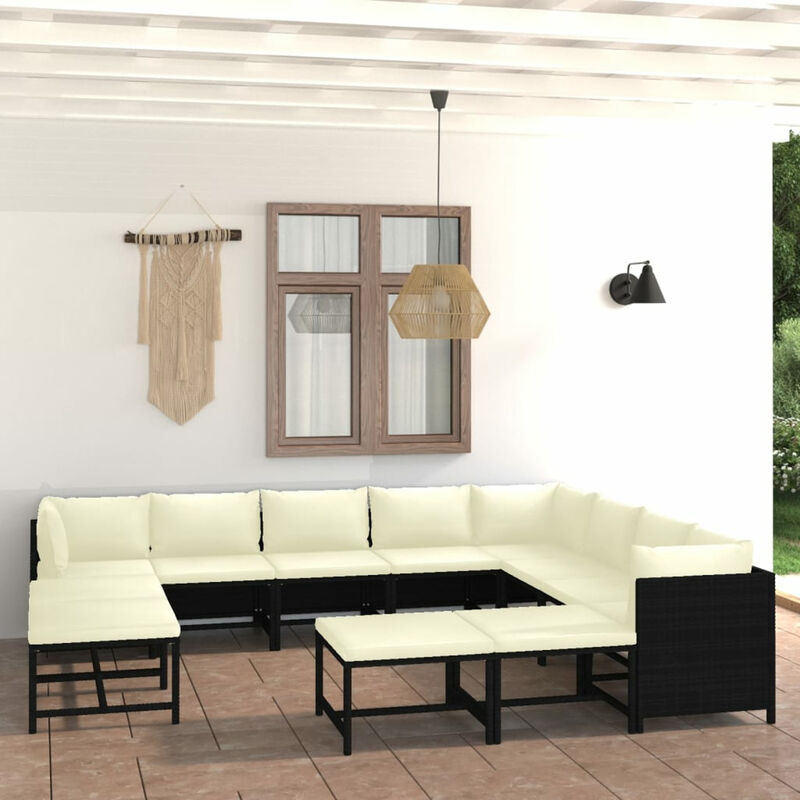 

Set de muebles de jardin 12 pzas cojines ratan sintetico negro