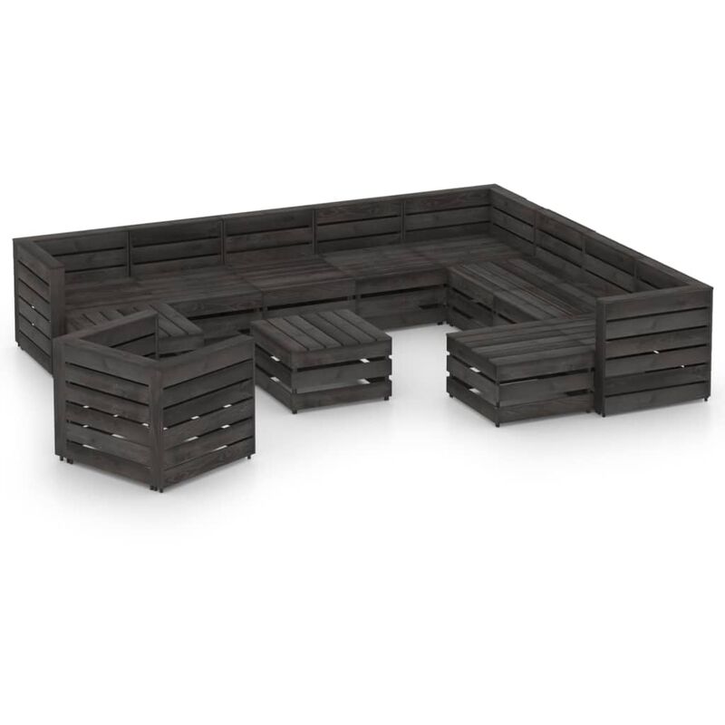 

Set de muebles de jardín 12 pzas madera de pino impregnada gris