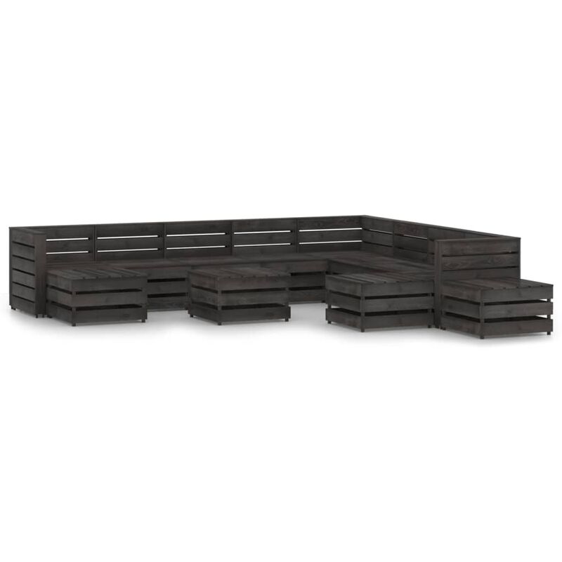 

Set de muebles de jardín 12 pzas madera de pino impregnada gris