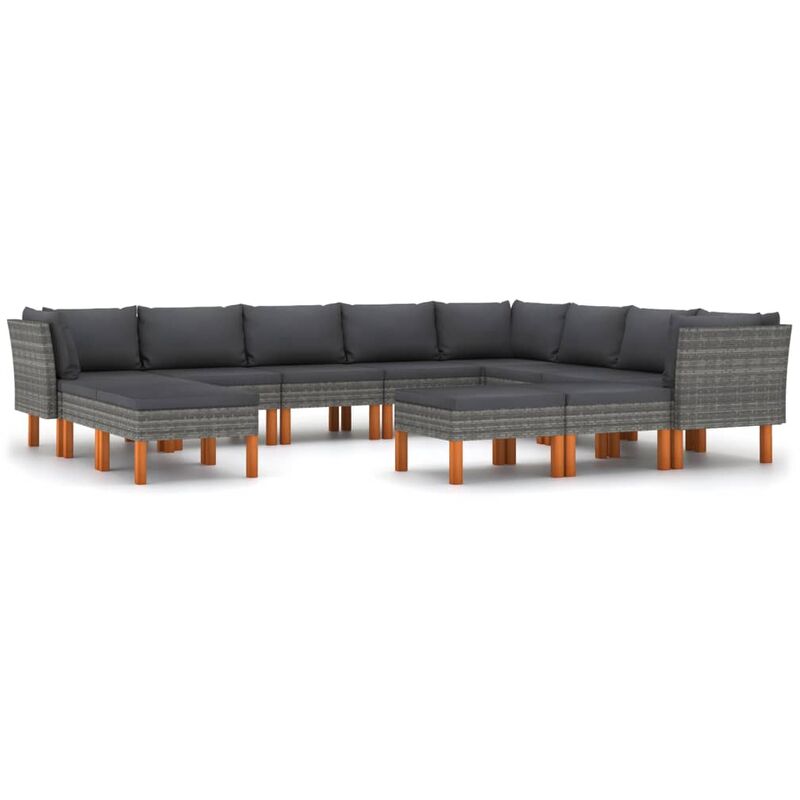 

Set de muebles de jardín 12 pzas y cojines ratán sintético gris