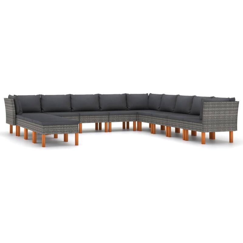 

Set de muebles de jardín 12 pzas y cojines ratán sintético gris