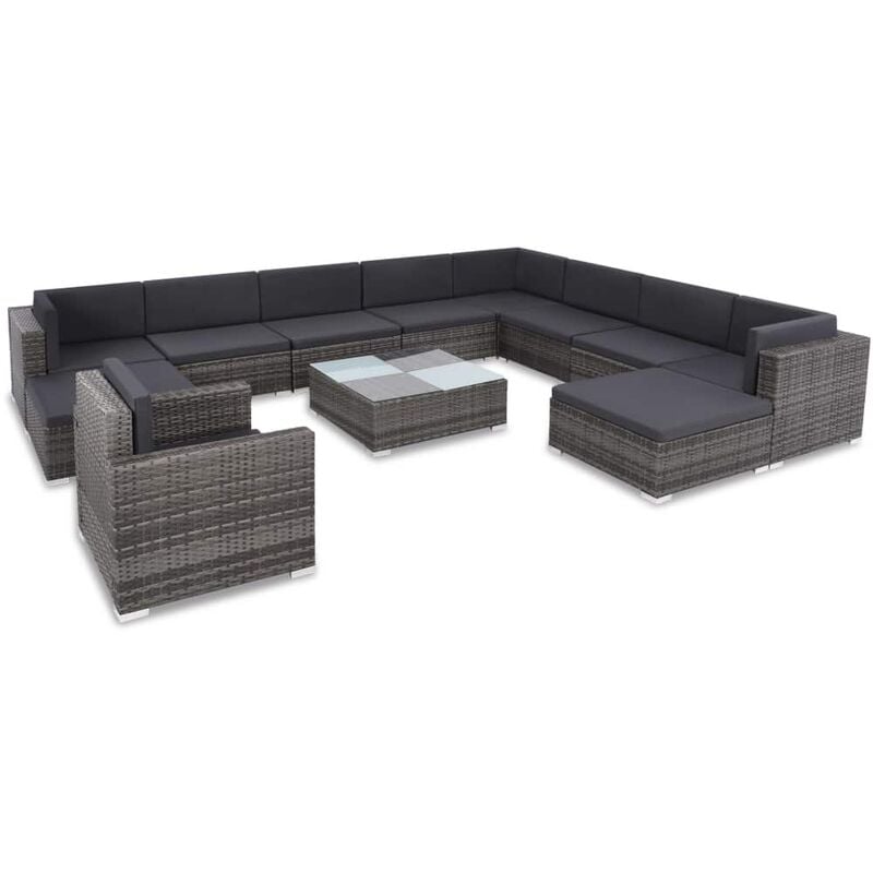 

Set de muebles de jardín 12 pzas y cojines ratán sintético gris