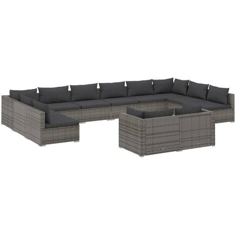 Set de muebles de jardín 12 pzas y cojines ratán sintético gris vidaXL