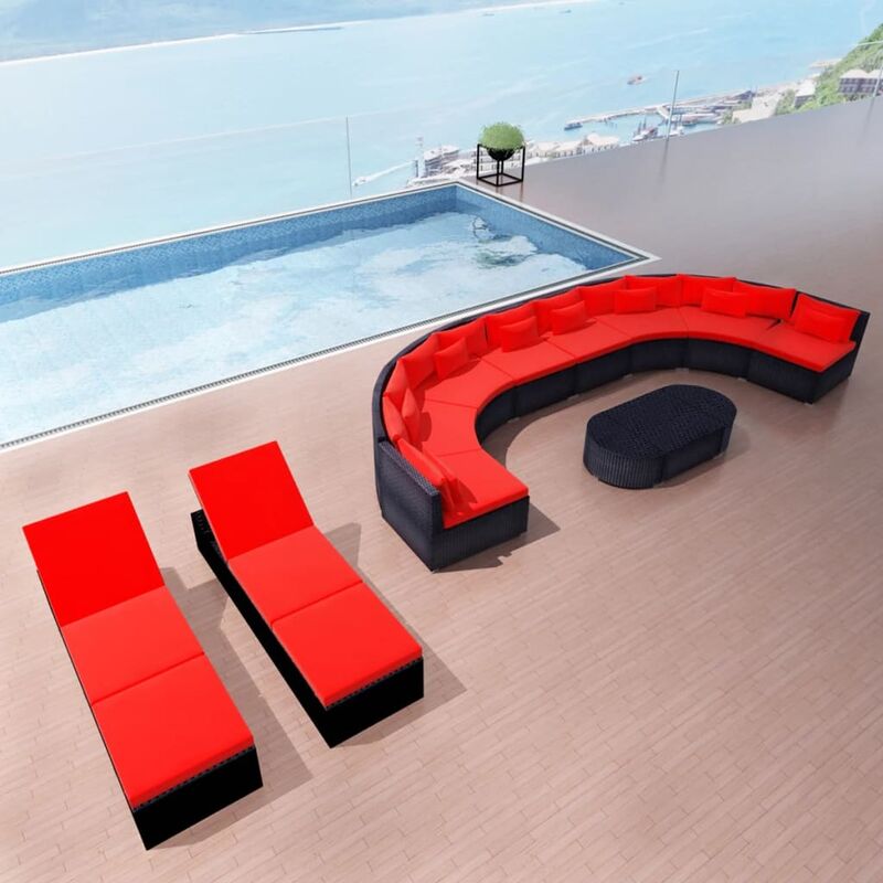 

Set de muebles de jardín 13 pzas y cojines ratán sintético rojo
