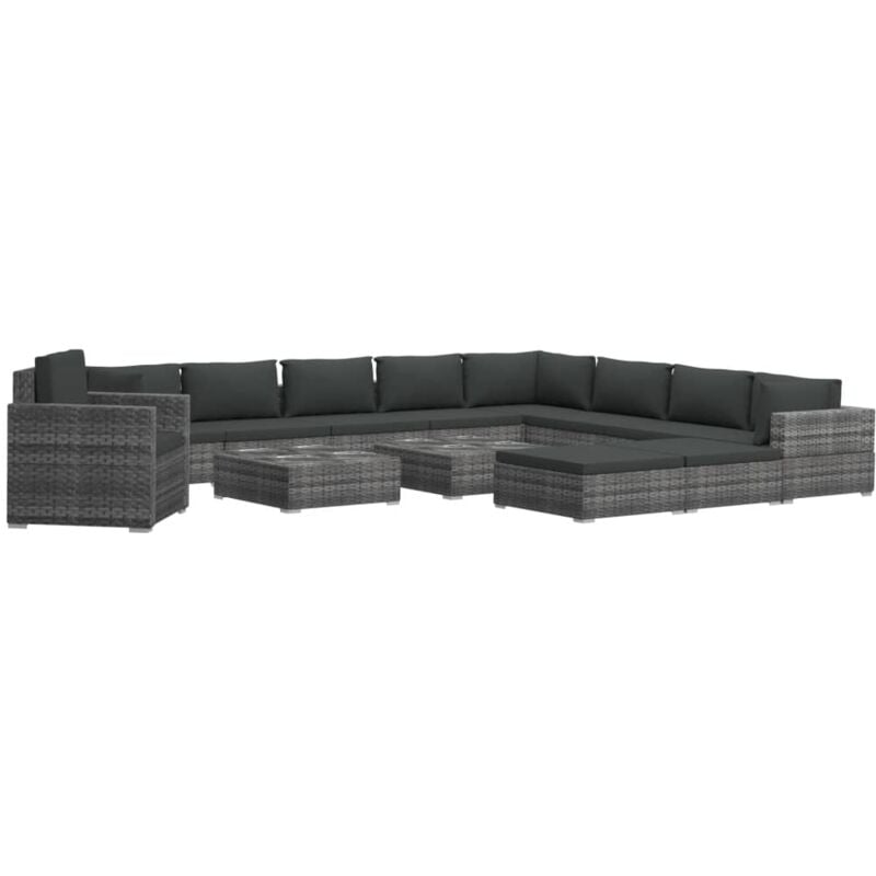 

Set Muebles de Jardín 13 Piezas y Cojines Ratán Sintético Gris - Gris - Vidaxl