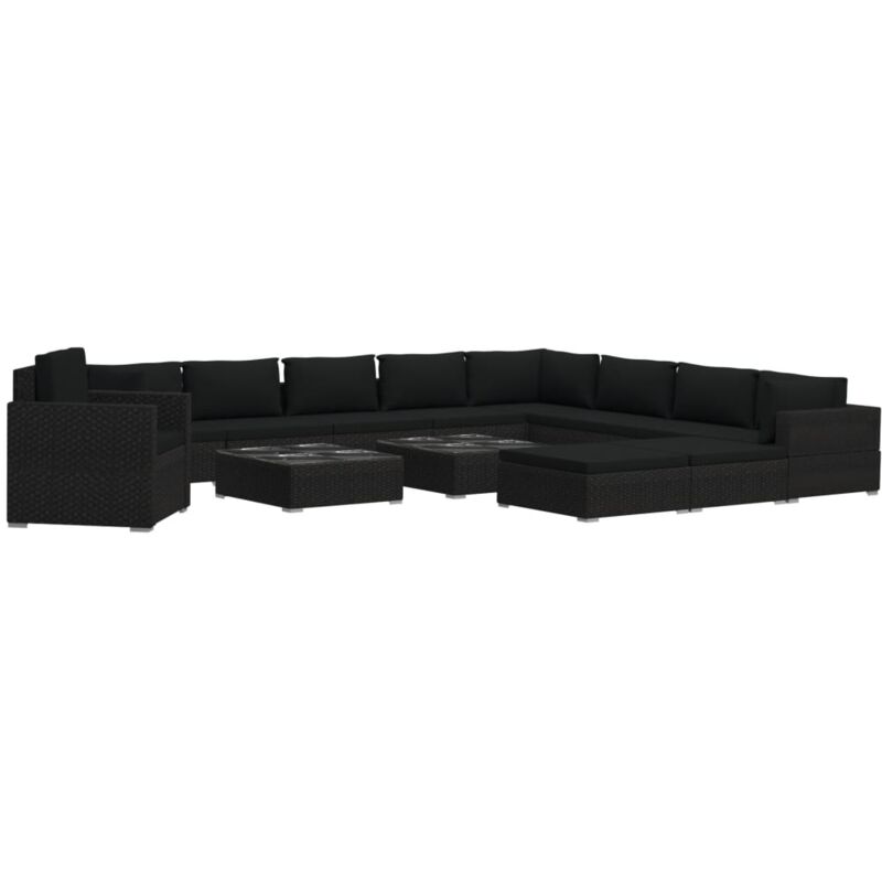 

vidaXL Set Muebles de Jardín 13 Piezas y Cojines Ratán Sintético Negro - Negro