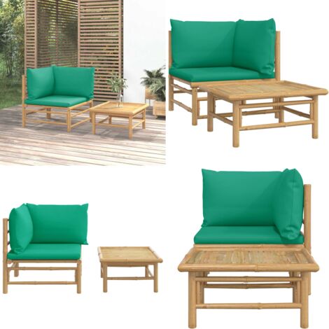 Set de muebles de jardín 2 piezas bambú con cojines verde - Muebles de exterior - Bambú