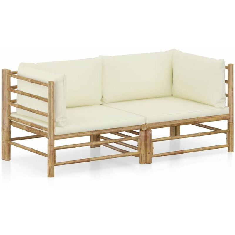 

Happyshopping - Set de muebles de jardin 2 piezas bambu y cojines blanco crema