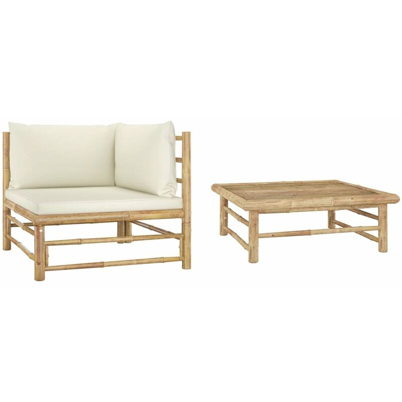 

Set de muebles de jardin 2 piezas bambu y cojines blanco crema