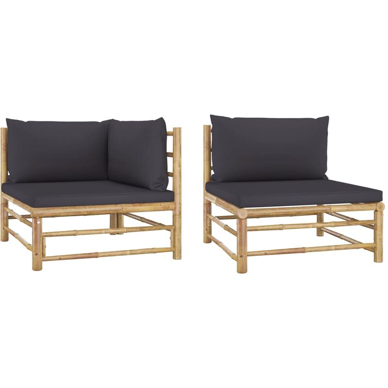 

Set de muebles de jardín 2 piezas bambú y cojines gris oscuro