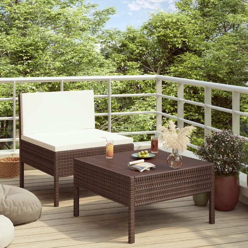 

Set de muebles de jardín 2 piezas con cojines ratán PE marrón
