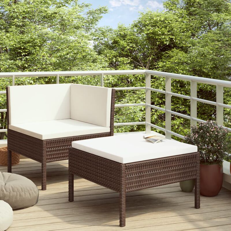 

Set de muebles de jardín 2 piezas con cojines ratán PE marrón