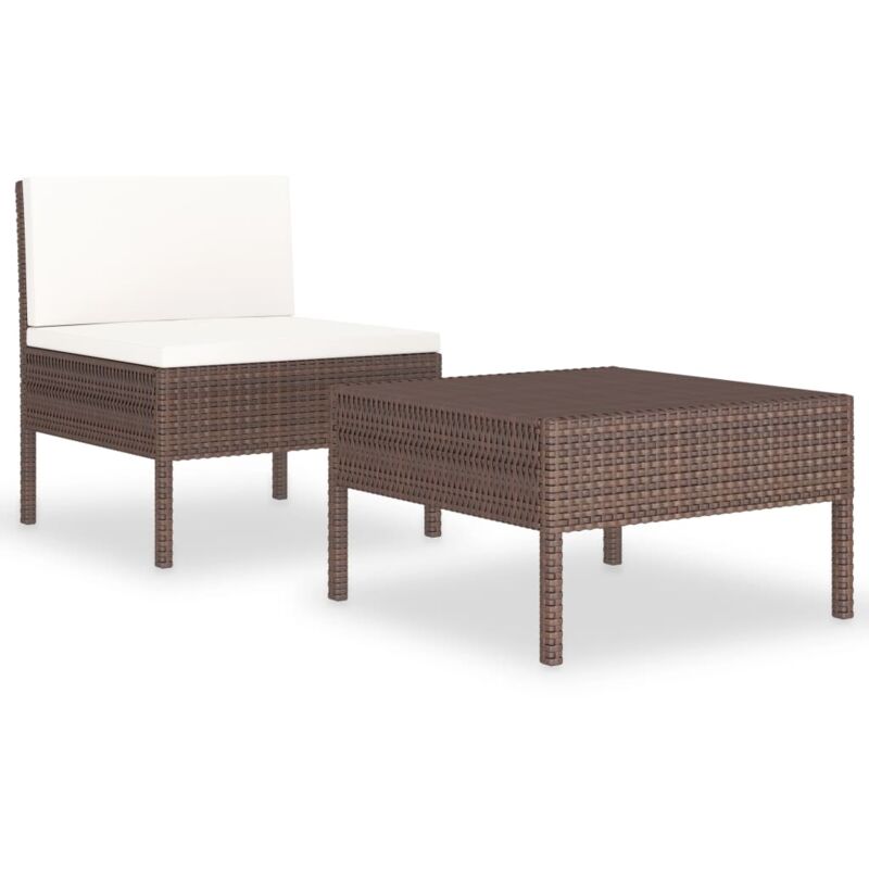 

vidaXL Set de muebles de jardín 2 piezas con cojines ratán PE marrón - Marrón