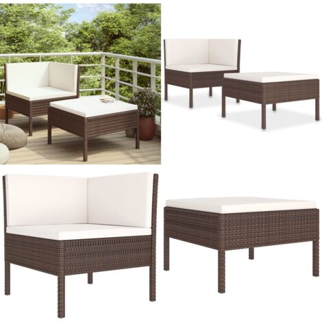 Set de muebles de jardín 2 piezas con cojines ratán PE marrón - Sofá de jardín - Cojines de jardín
