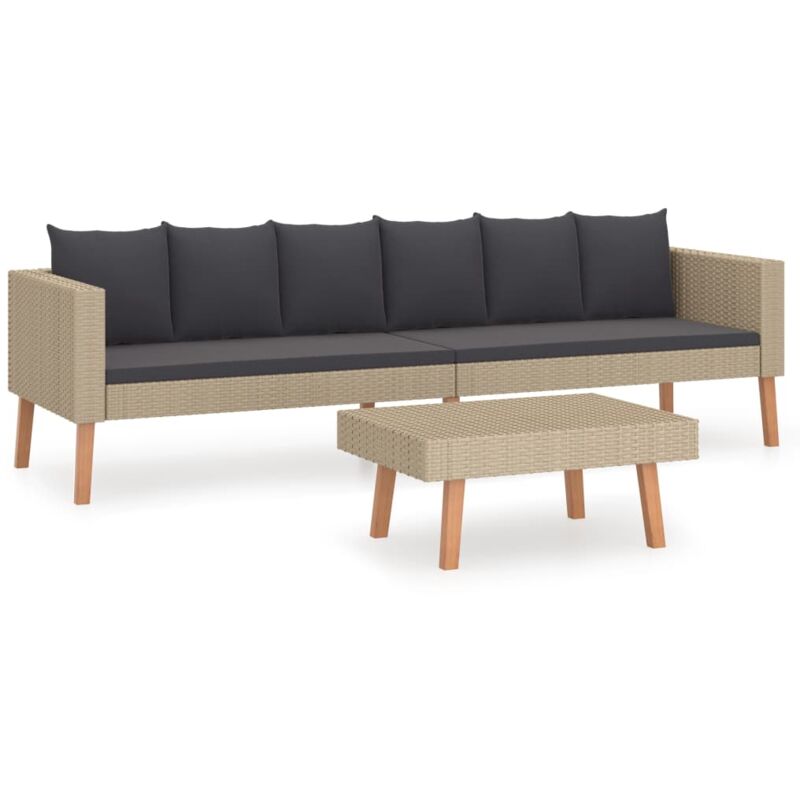 

vidaXL Set de muebles de jardín 2 pzas y cojines ratán sintético beige - Beige