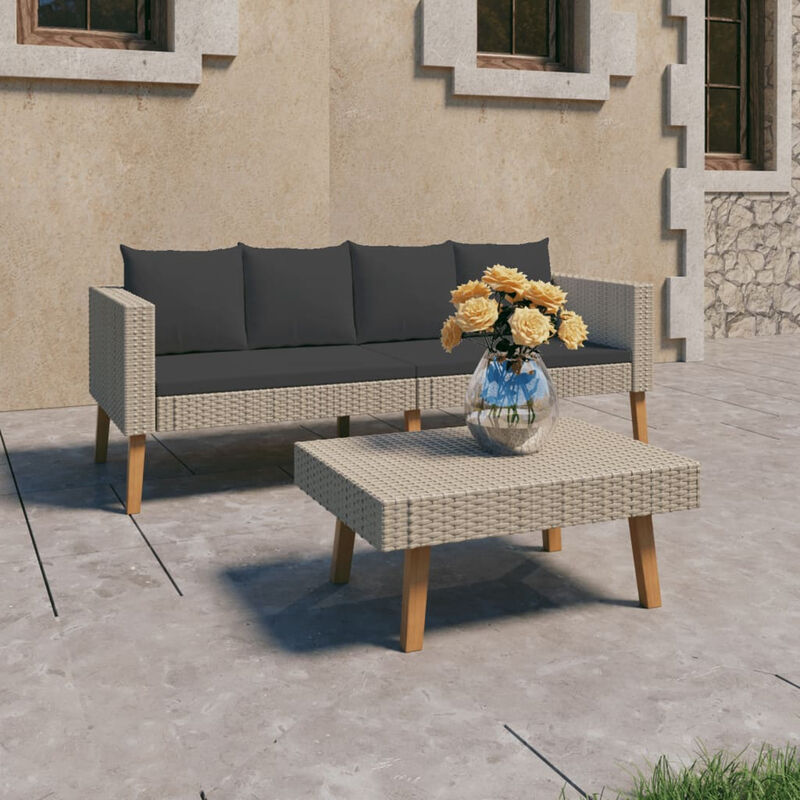 

Set de muebles de jardin 2 pzas y cojines ratan sintetico beige