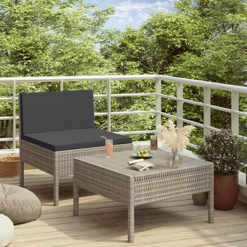 

Set de muebles de jardín 2 pzas y cojines ratán sintético gris