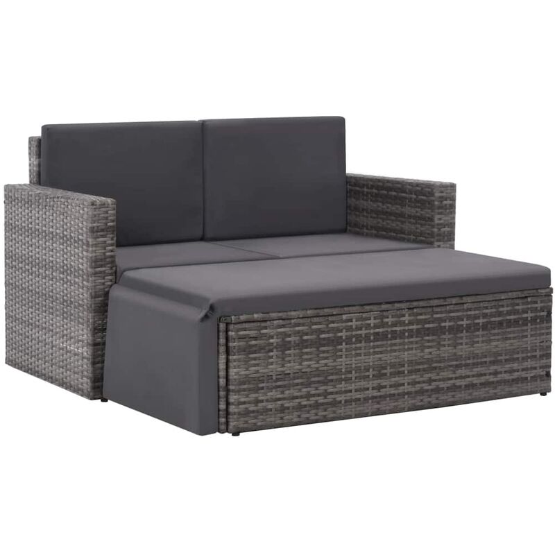 

Set de muebles de jardín 2 pzas y cojines ratán sintético gris