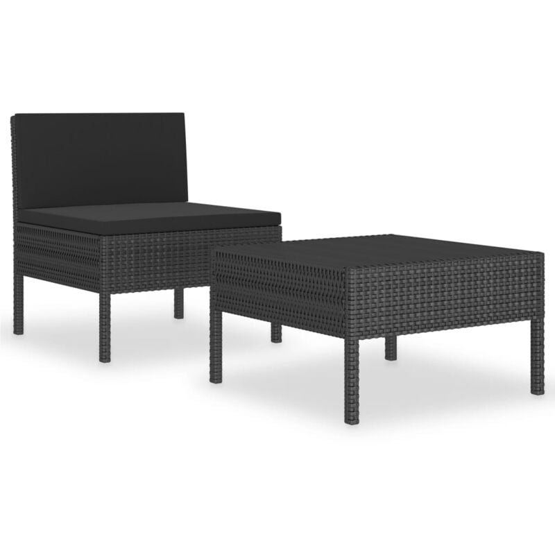 

vidaXL Set muebles de jardín 2 piezas y cojines ratán sintético negro - Negro