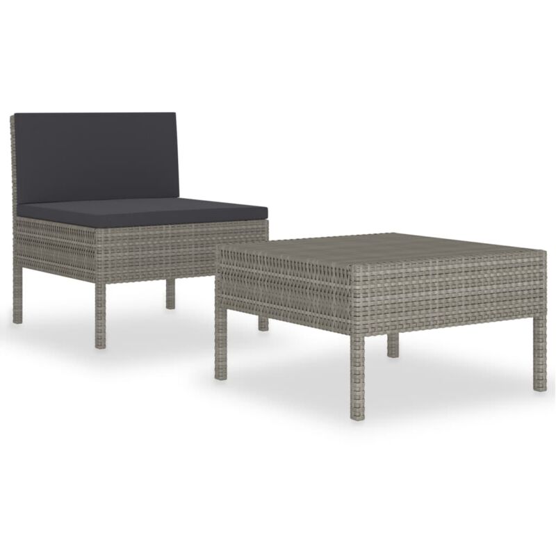 

vidaXL Set de muebles de jardín 2 pzas y cojines ratán sintético gris - Gris