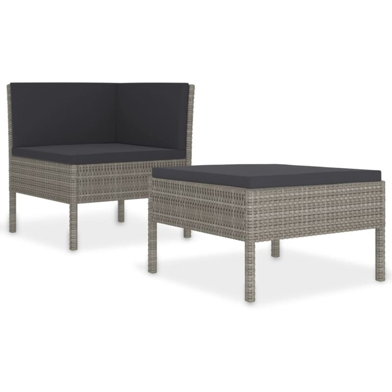 

vidaXL Set de muebles de jardín 2 pzas y cojines ratán sintético gris - Gris