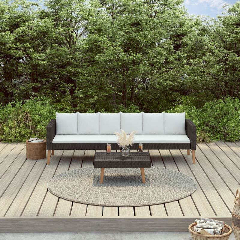 

Set de muebles de jardín 2 pzas y cojines ratán sintético negro