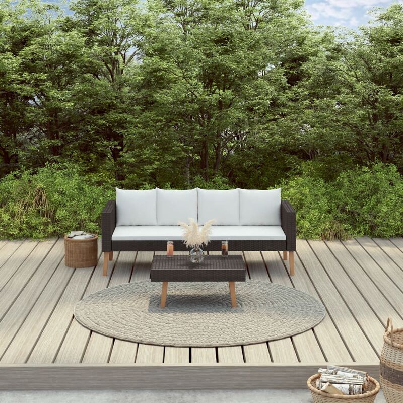 

Set de muebles de jardín 2 pzas y cojines ratán sintético negro