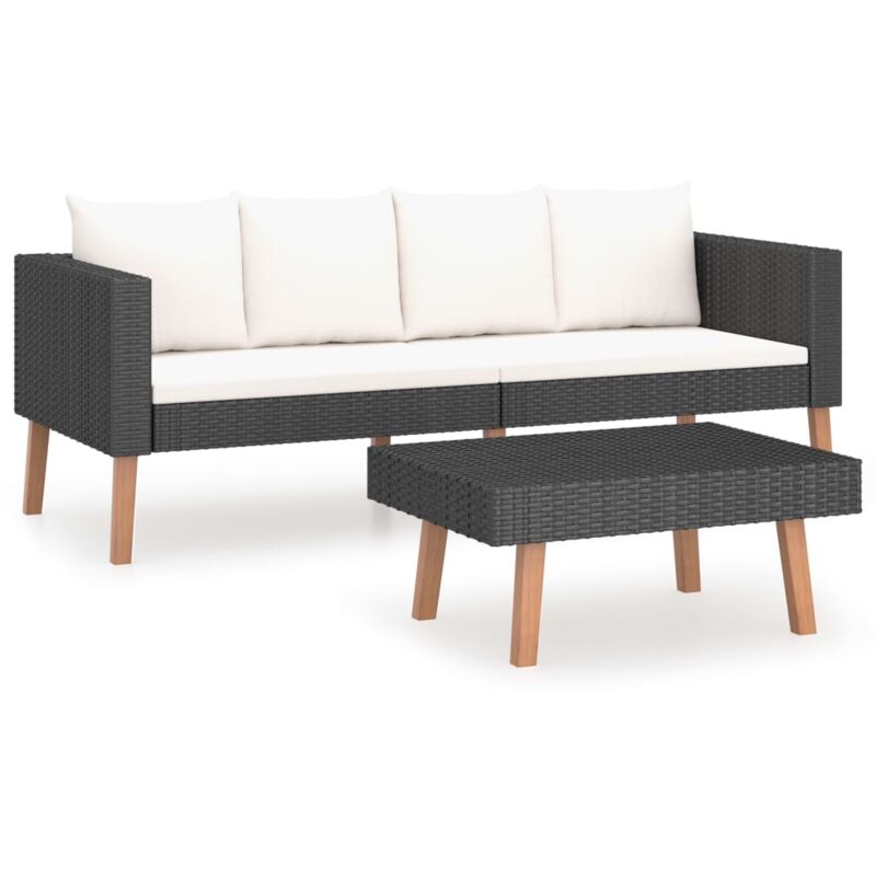 

vidaXL Set de muebles de jardín 2 pzas y cojines ratán sintético negro - Negro