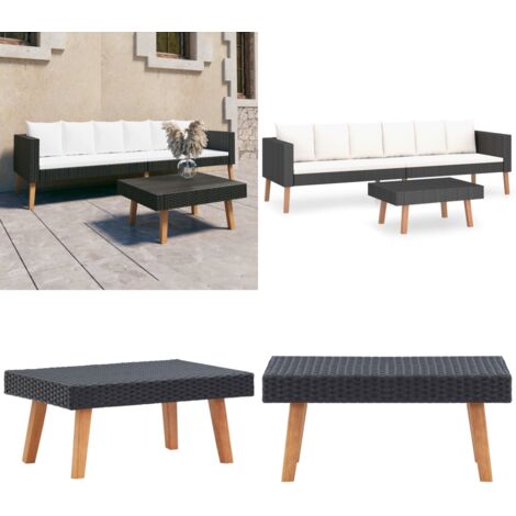 Set de muebles de jardín 2 pzas y cojines ratán sintético negro - Mesa de centro - Muebles de jardín
