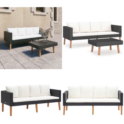Set de muebles de jardín 2 pzas y cojines ratán sintético negro - Mesa de centro - Muebles de jardín