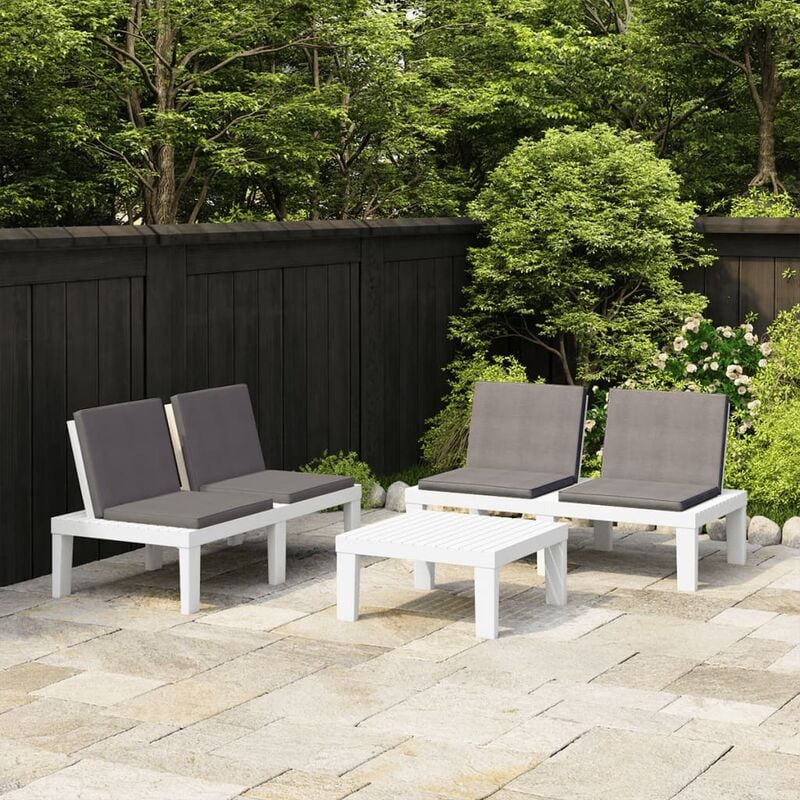 

Set de muebles de jardín 3 piezas con cojines plástico blanco
