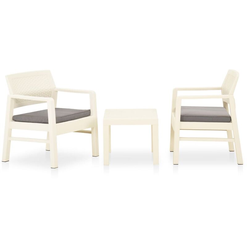 

Set de muebles de jardín 3 piezas con cojines plástico blanco
