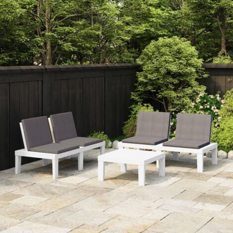 Set de muebles de jardín 3 piezas con cojines plástico blanco vidaXL
