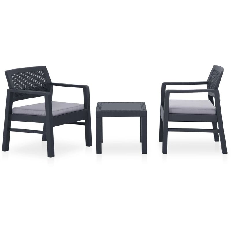 

Set de muebles de jardín 3 piezas con cojines plástico gris