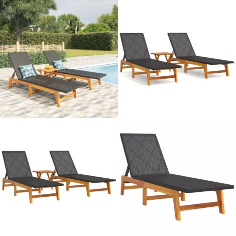 Set de muebles de jardín 3 piezas ratán sintético madera acacia - Tumbona - Mesa de jardín