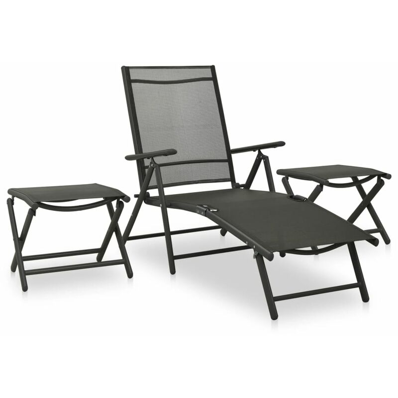 

Set de muebles de jardín 3 piezas textilene aluminio negro