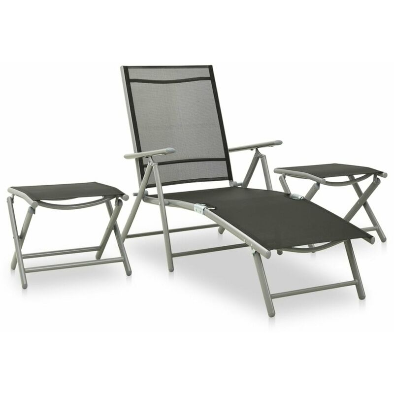 

Set de muebles de jardin 3 piezas textilene aluminio plateado