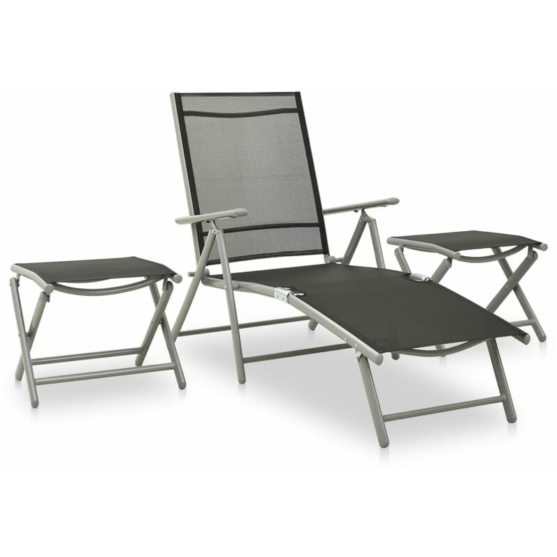 

Set de muebles de jardín 3 piezas textilene aluminio plateado