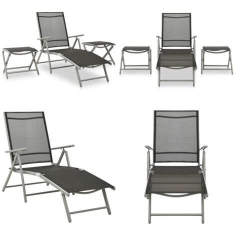 Set de muebles de jardín 3 piezas textilene aluminio plateado - Sillas de jardín - Reposapiés